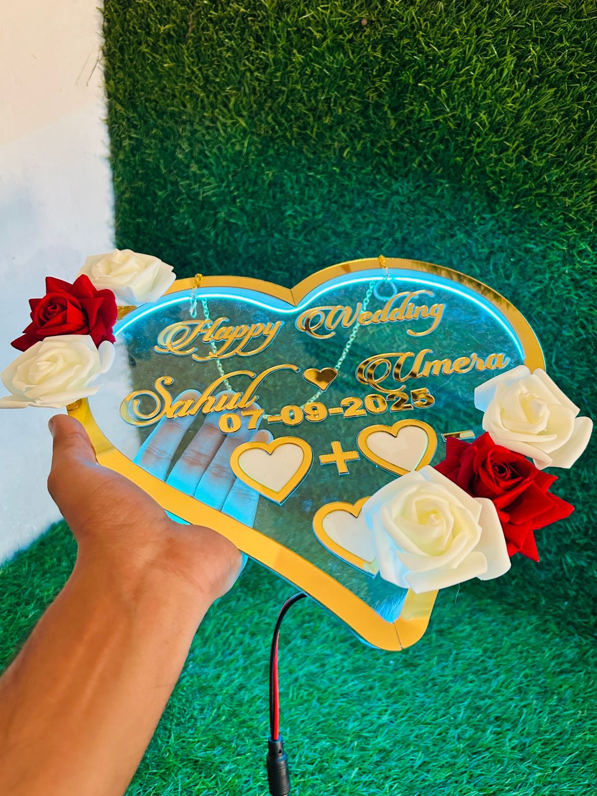 Customised Couple Name Neon Sign With Thumb Plate