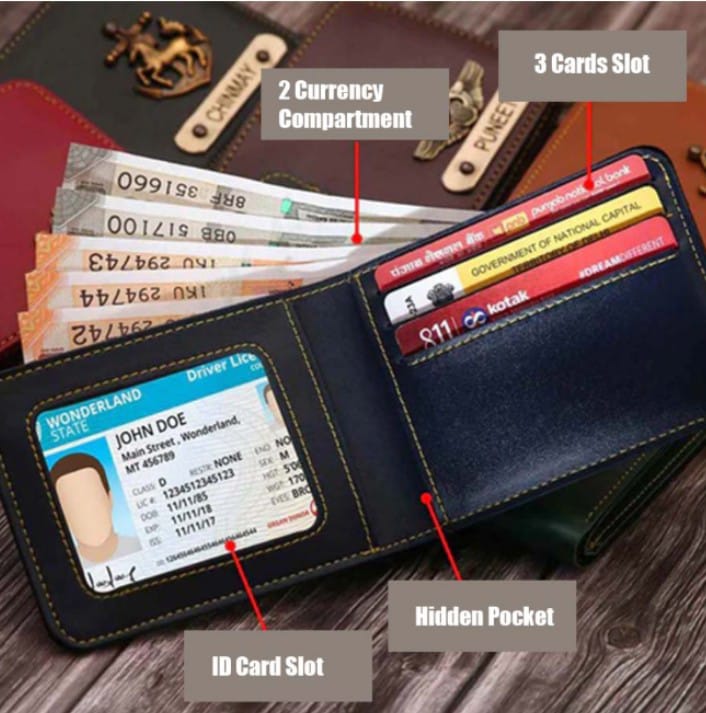 D1 Personalised Men Wallet with Name and Charm Badge