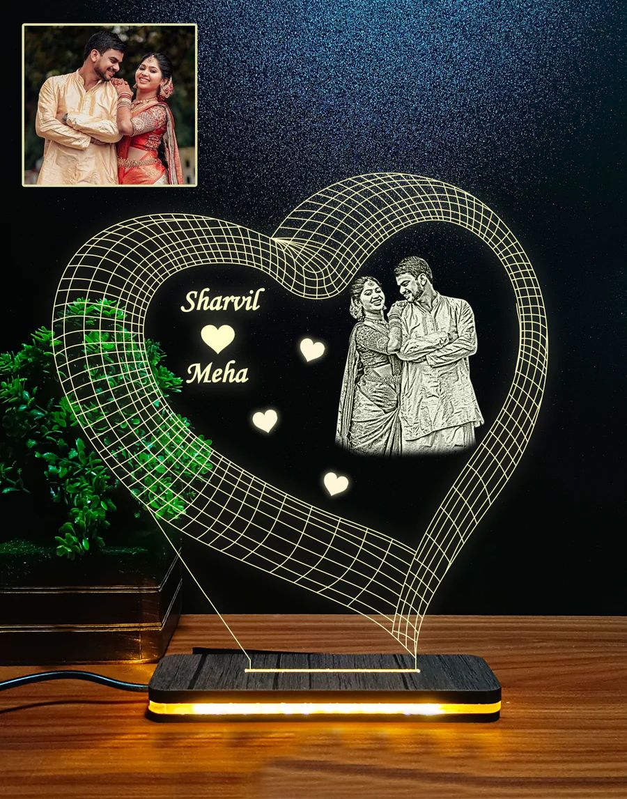 D1 Personalised 3D Heart illusion Lamp with photo