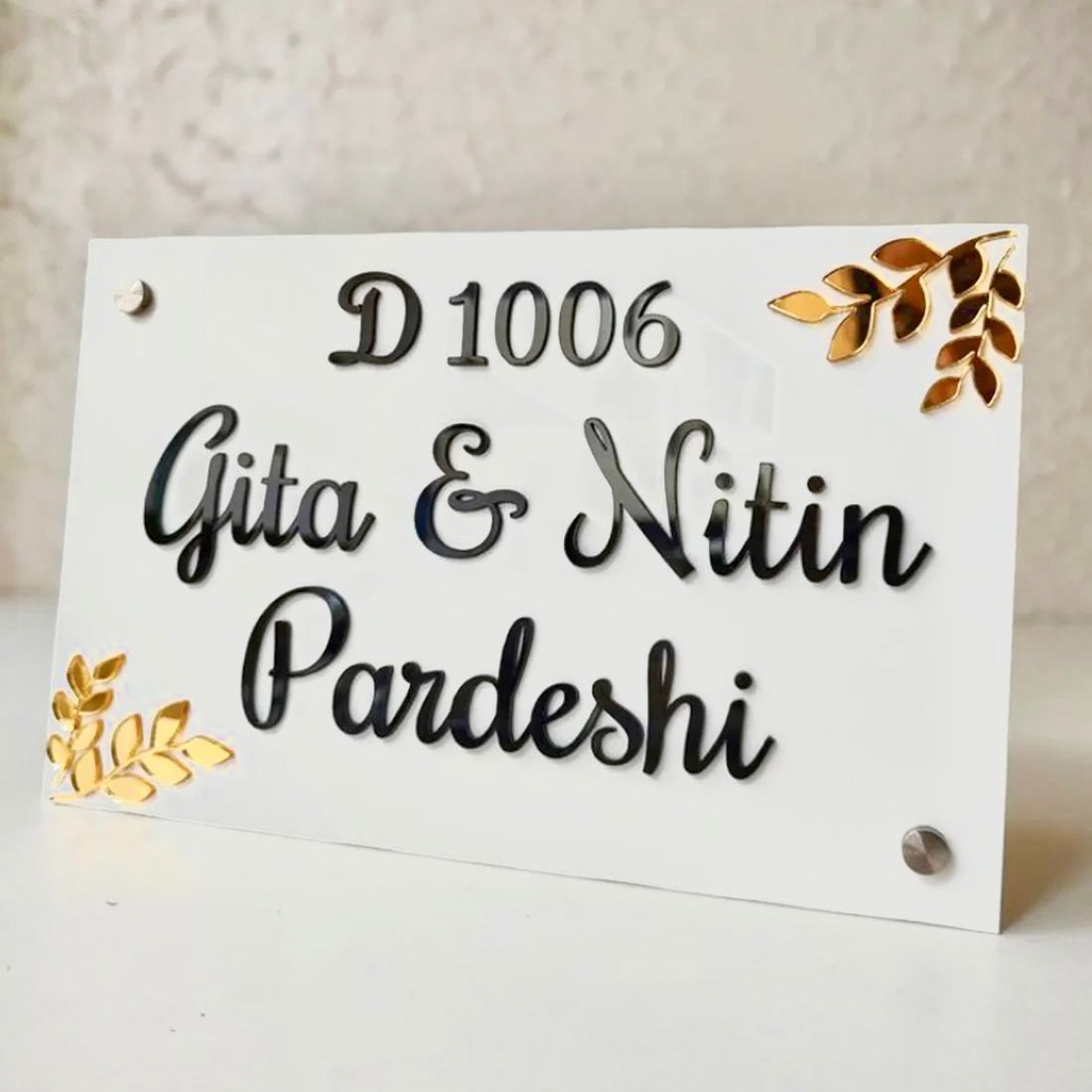 D2 Customized Acrylic Name Plate Black/White and Golden