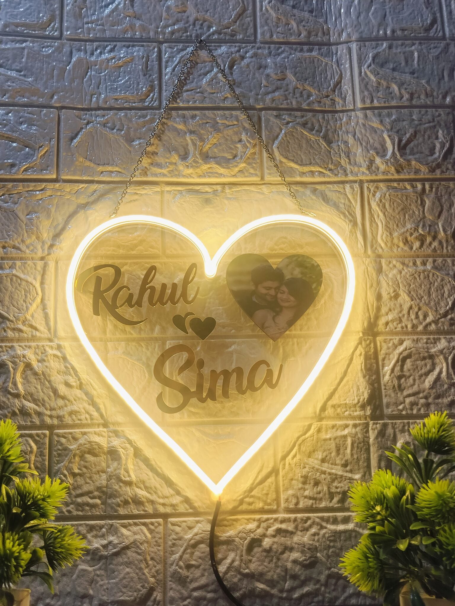 Personalized Couple Name with Heart Led Neon Sign and Photo | Decorative Lights for Wall Decor
