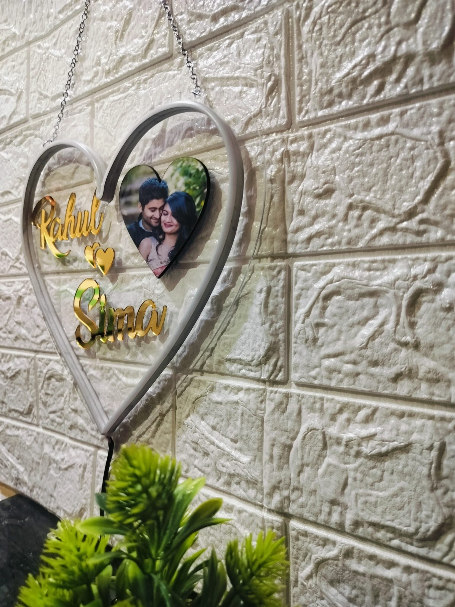 Personalized Couple Name with Heart Led Neon Sign and Photo | Decorative Lights for Wall Decor